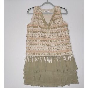 Dress Sz Large Artsy Funky ‎ Gold Fringe